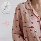 Cute Winter Pyjamas Heart Cotton Women Pyjamas Comfy Loungewear Women Heart Cotton Pyjamas Winter Cotton Long Pyjamas Winter Loungewear