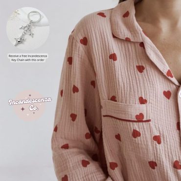 Cute Winter Pyjamas Heart Cotton Women Pyjamas Comfy Loungewear Women Heart Cotton Pyjamas Winter Cotton Long Pyjamas Winter Loungewear