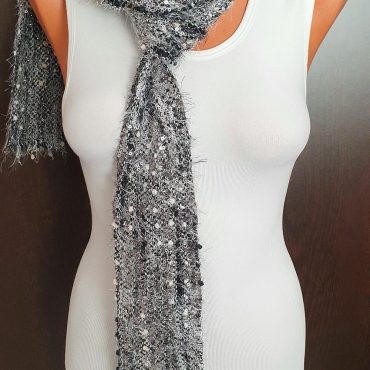 Silver Sequin Scarf,  Sequin Neck Scarf ,Winter Sequin Narrow Scarf, Disco Glittery Scarf,Shinny Party Birthday Gift Scarf