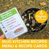 Mud Kitchen Recipe Cards, Kids Outdoor Nature Cooking Role Play Pack, Messy Play Food Menu Poster Garden Chef Recipes Kit Printable Activity