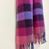 Handmade Irish Wool Plaid Scarf in Vibrant Pink & Purple Check - Cozy and Stylish with Fringe, Perfect Gift for Her