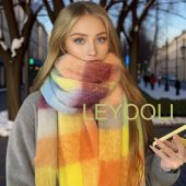 Yellow Plaid Scarf, Rainbow Mohair Scarf, Winter Warm Plaid Shawl, Plaid Scarf, Colorful Tassel Scarf, Christmas Gift