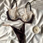 Satin lingerie set, Chocolate Silk underwear, Custom made lingerie, Luxury lingerie, Handmade lingerie, Bra and panty set