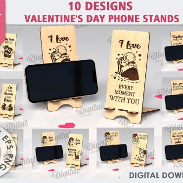 3D Valentine's Day phone stands bundle, wooden phone holder laser cut, Valentine quotes and sayings svg, mobile phone display, love svg