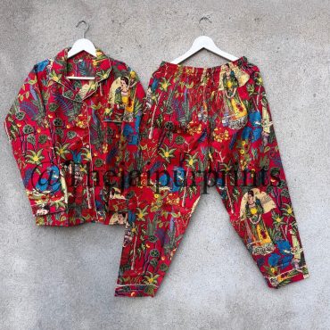 Red Frida Khalo Garden Art Print Soft And Comfortable Pajama Set, Pajama Set Women, Sleepwear Frida Khalo Pyjama, Bridesmaid Pajamas,