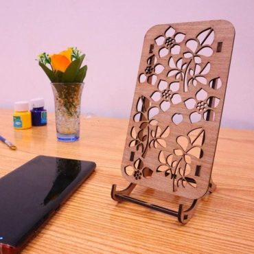 Decorative Wooden Phone Holder Stylish Floral Pattern Mobile Stand Digital Files For Laser Cutting SVG CDR DXF Pdf Phone Rack Template