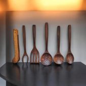 Handcrafted Wooden Kitchen Utensil Set - 6-Piece Eco-Friendly Cooking Tools
