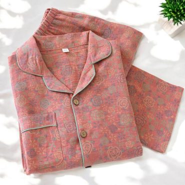 Rose PJ, Red And pink Retro Pajamas, Shirt and Trouser Pajama Set, Floral Rose Print PJs, Womens Pajamas, Soft Cotton Loungewear