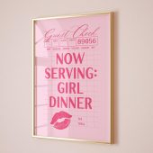 Girl Dinner Print, Aesthetic Kitchen Decor, Trendy Kitchen Prints, Hot Pink College Apartment Decor, Girly Wall Art, Chef Cooking Poster