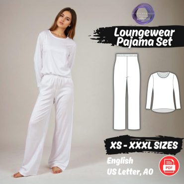 Pajama Set Sewing Pattern, Women Loungewear Pattern, Nightwear Pajama Sewing Pattern, Pajama Pants and Blouse Pattern