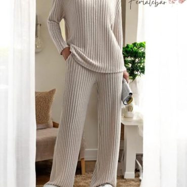 Women's Pajamas, Ribbed Luxury Pajama Set,  Minimalist PJ Set, Ribbed Pajamas, Soft Knit Loungewear, Casual PJ Set, Shirt and Trouser PJ Set