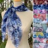 Super Soft Gauze Fringed Scarf Flowers Birds Square Scarves Light Weight Neck Scarf Bandana