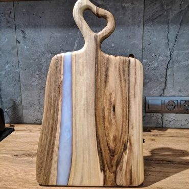 Handmade Board with White Epoxy Resin: Wooden Stylish Accessory for the Kitchen and Dining Room, Serving Board for Fruits, Meats and Cheeses