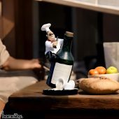 Chef Sitting on Wine Bottle Statue, Kitchen Chef Figurine, Chef Sat on Wine Barrel, Funny Barware Decor, French Chefs Home/Kitchen Decor