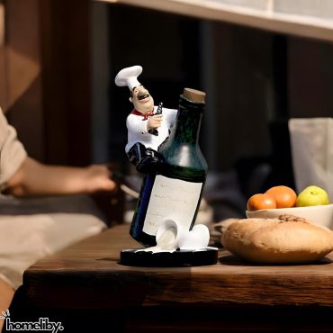 Chef Sitting on Wine Bottle Statue, Kitchen Chef Figurine, Chef Sat on Wine Barrel, Funny Barware Decor, French Chefs Home/Kitchen Decor