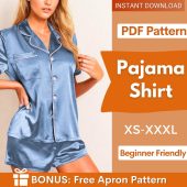 Pajama Sewing Pattern | Pajama Top Pattern | Women Sewing Pattern | Easy Pajama Pattern | Beginner Sewing Pattern Pajama | Pajama Shirt