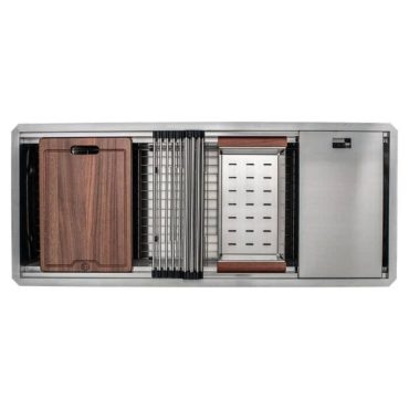 45″ x 19-1/2″ x 10″ Stainless Steel Undermount 2-Tier Workstation Single Bowl 16 Gauge Kitchen Sink. ETSY-N45WS-Stainless Steel