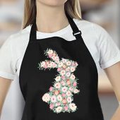 Happy Easter Day Kitchen Accessory, Easter Rabbit Apron, Watercolor Floral Bunny Gift, Spring Season Apron, Funny Gift for Her, Women Apron