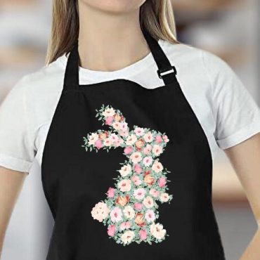 Happy Easter Day Kitchen Accessory, Easter Rabbit Apron, Watercolor Floral Bunny Gift, Spring Season Apron, Funny Gift for Her, Women Apron