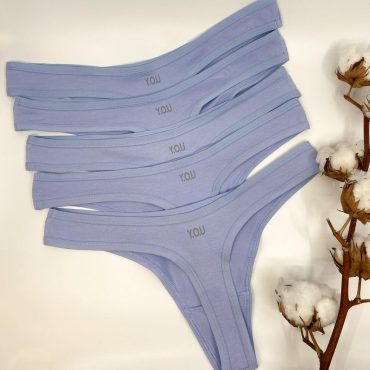 Pack of 5 Organic Cotton Light Blue Thongs - Sustainable Women's Underwear