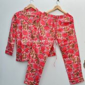 Hand Block Print Pajamas, Flower Pure Cotton PJ Pajamas Set, Indian Cotton, Night Wear, Soft Cotton Night Suit, Gift For Her Bridesmaid Set