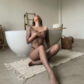 Fishnet Bodysuit Sheer Black Mesh High Cut Rave Wear Mesh bodysuit socks sheer pantyhose festival clothing bodystocking fishnet catsuit