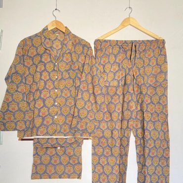 Block printed Cotton Pajamas | Shirt and Trouser Pajama Set | Soft Cotton Loungewear | Floral Print PJ Set | Women's Pajamas