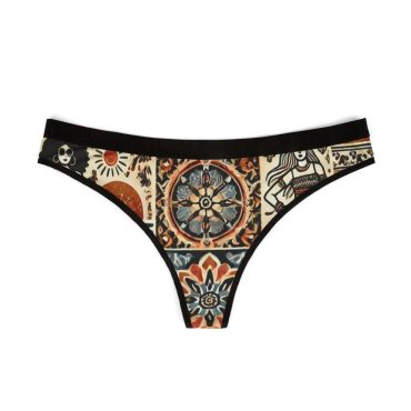 Boho Chic Womens Thongs Comfortable Stylish Underwear Floral Print Perfect for Everyday Wear Gifts Dancing Festivals by BlackWolfB