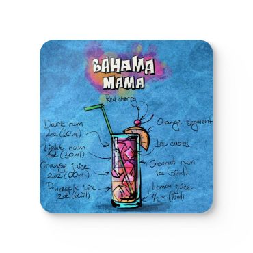 Bahama Mama Mixed Drink Corkwood Coaster Set, Drinkware, Kitchen Decor, Bar Accessories, Summer Vibes, Tropical Party