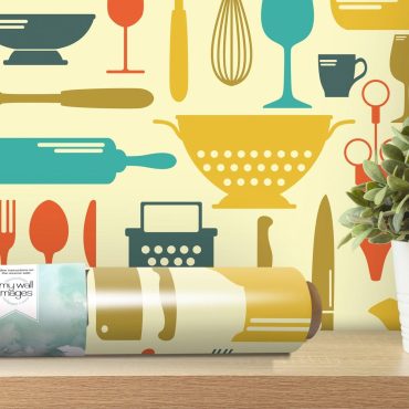 Retro Kitchen Accessories Removable Wallpaper - Wall Art, Peel and Stick Wallpaper, Kitchen Mural, Kitchen Decor, Kitchen Art, Mural, MW1311