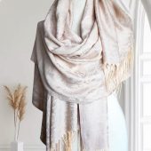 Ivory Light Silver Floral Pashmina Shawl Scarf - Pashmina Shawl -  Shawls And Wraps -  Mather's Day Gift - Gifts For Woman -Wedding Shawl