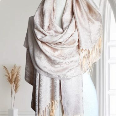 Ivory Light Silver Floral Pashmina Shawl Scarf - Pashmina Shawl -  Shawls And Wraps -  Mather's Day Gift - Gifts For Woman -Wedding Shawl