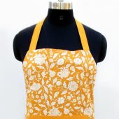 Yellow color apron, floral print, mustard color, kitchen accessory, 100% cotton, size 27"X 35"