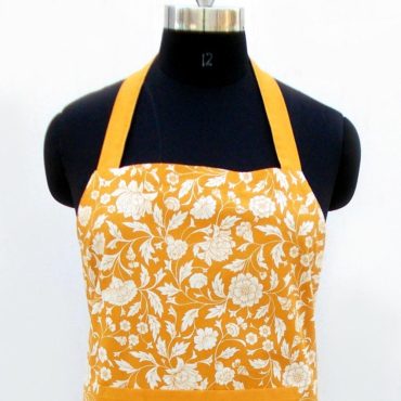 Yellow color apron, floral print, mustard color, kitchen accessory, 100% cotton, size 27"X 35"